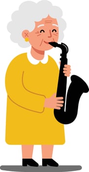 Elderly woman playing saxophone in flat design art vector