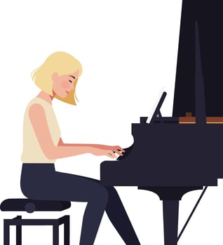 Woman playing grand piano in a flat style art vector