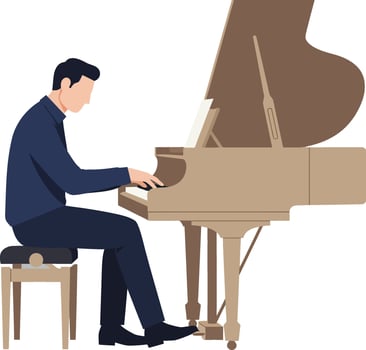 Pianist playing music at a grand piano in flat art style vector
