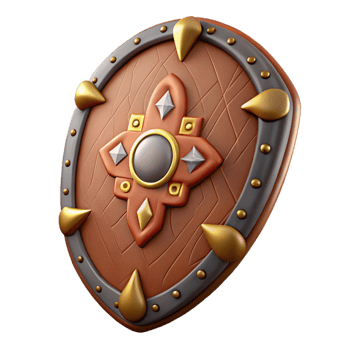 spectacular passionate modern Hyper-specific isolated cutout of a tribal warrior's leather shield painted with vibrant tribal symbols, photorealistic render with Transparent Background refined png