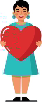 Woman holding a large red heart in flat art style vector