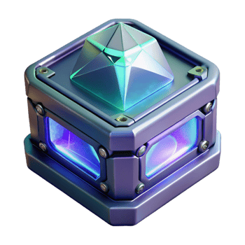 vibrant surreal Crystalline data storage device with glowing facets and intricate patterns with Transparent Background crisp png