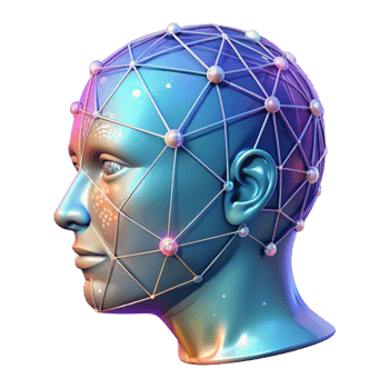 exquisite unparalleled Holographic projection of a human head, wireframe effect, data streams with Transparent Background png