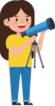 Girl observing stars with telescope in flat art style vector