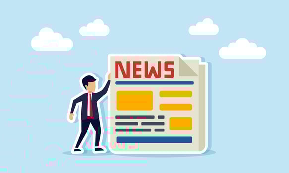 businessman beside newspaper, business in the news sector vector