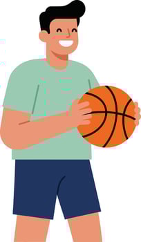 Athletic man smiling while holding a basketball in minimal illustration vector