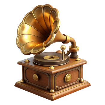 impressive futuristic Steampunk gramophone with a brass horn and a clockwork mechanism with Transparent Background luxury png