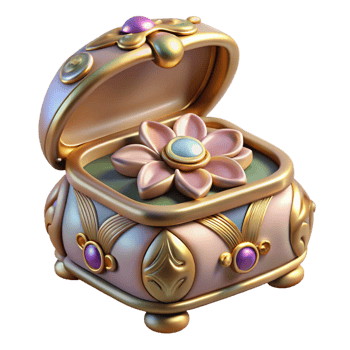 mysterious majestic Hyper-specific, isolated cutout, concept art style of an Art Nouveau jewelry box, inlaid mother-of-pearl, floral design with Transparent Background refined png