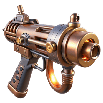 breathtaking distinguished A steampunk ray gun with copper pipes and glowing vacuum tubes with Transparent Background png