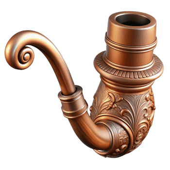 radiant quintessential Copper steampunk pipe with ornate carvings and a long stem with Transparent Background png