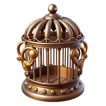 elegant standout Steampunk birdcage with ornate brass bars and intricate details with Transparent Background png