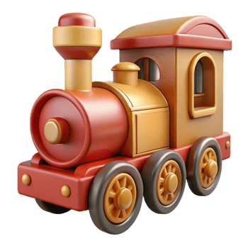 hypnotic bohemian Concept art style, isolated cutout of a vintage wooden toy train with Transparent Background 4K png