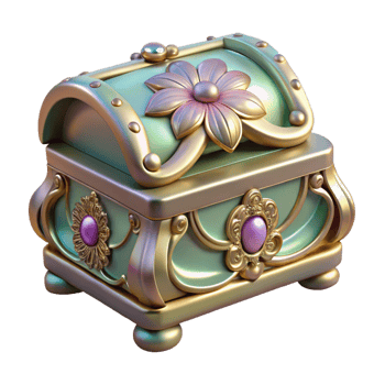 vibrant exemplary Hyper-specific, isolated cutout, concept art style of an Art Nouveau jewelry box, inlaid mother-of-pearl, floral design with Transparent Background png