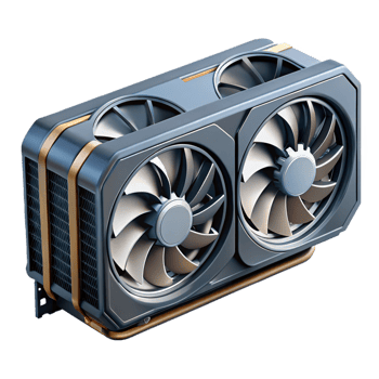 romantic stunning Ultra-detailed professional render of a single modern graphics card with multiple cooling fans, isolated cutout with Transparent Background expertly shot png