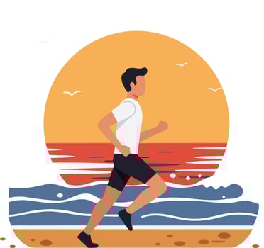 Runner on the beach during sunset in flat art style vector