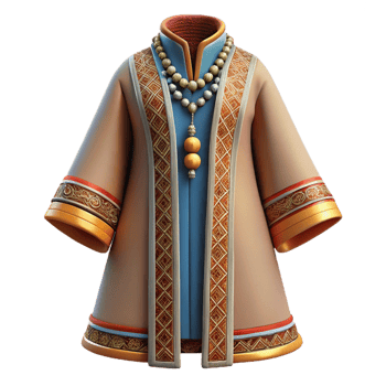 vibrant exceptional Isolated cutout hyper-specific photorealistic professional render of a tribal elder's ceremonial robe decorated with intricate beadwork with Transparent Background png