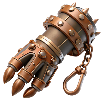 wonderful nordic Steampunk gauntlet with a built-in grappling hook and retractable blades with Transparent Background fine detail png