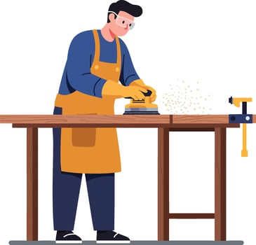 Carpenter working at a wooden table in flat style art vector