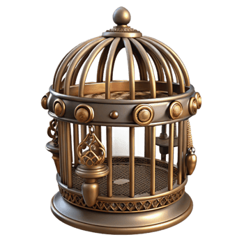 melancholic dramatic Steampunk birdcage with ornate brass bars and intricate details with Transparent Background perfect clarity png