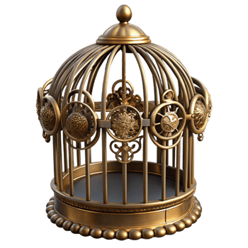 fascinating dramatic surreal Steampunk birdcage with ornate brass bars and intricate details with Transparent Background exclusive png