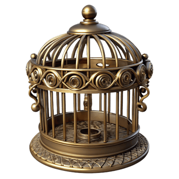 rare rustic Steampunk birdcage with ornate brass bars and intricate details with Transparent Background refined png