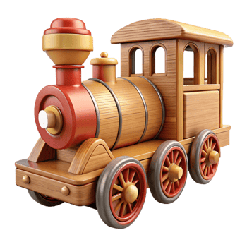 hypnotic energetic nordic Ultra-detailed, isolated cutout of a vintage wooden toy train, photorealistic, professional render with Transparent Background original png