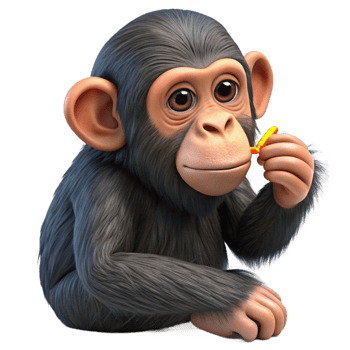 elegant tropical A grooming chimpanzee, picking at its fur with Transparent Background sharp png