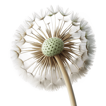alluring playful urban Isolated cutout of a single ultra-detailed photorealistic dandelion seed head with delicate seeds, professional render with Transparent Background expertly shot png