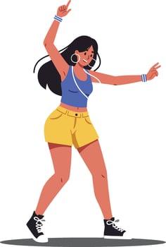 Animated woman dancing joyfully in vibrant outfit with energetic pose and lively expression vector