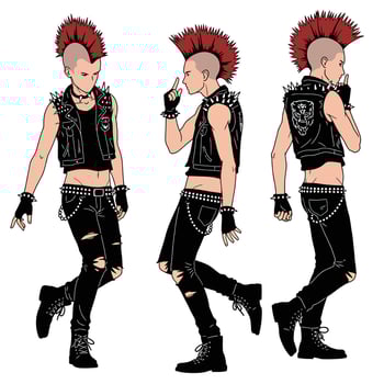 Punk character in dynamic poses with detailed features and vibrant colors illustration vector