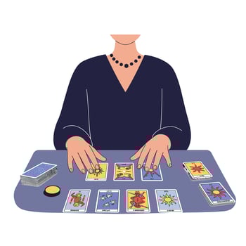 Tarot card reading session with detailed flat design art illustration vector