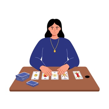 Woman reading tarot cards with detailed flat design style illustration vector