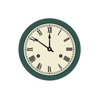 Clock face design showcasing classic Roman numerals in flat art style for home decor illustration vector
