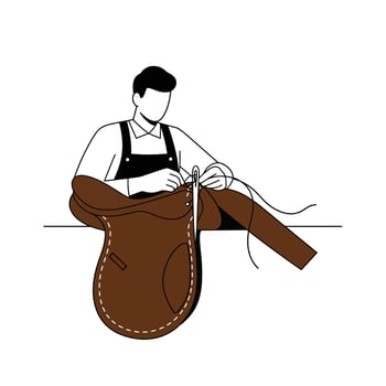 Craftsman stitching leather bag in minimal flat design art vector