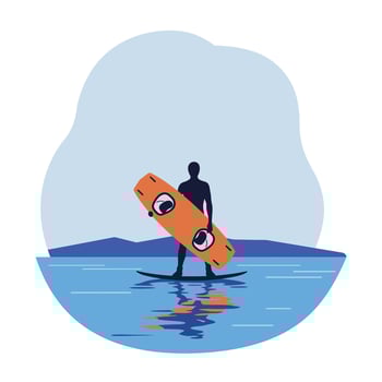 Silhouette of a wakeboarder holding a board in flat art vector