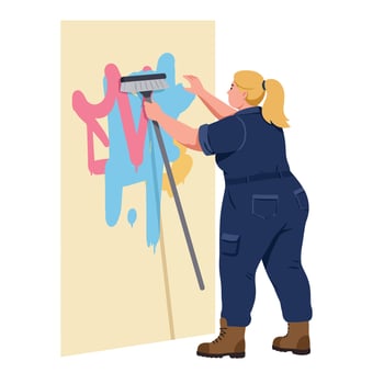 Artist painting colorful mural with roller in flat illustration acac vector