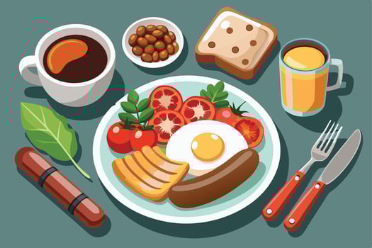 A delicious Full English Breakfast, Ready to Eat vector