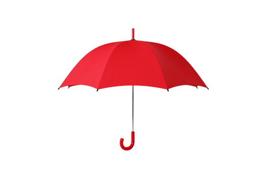 Red Umbrella Viewed from Above with Black Shaft and Red Curved Handle, Isolated on a Clear Transparent Background, Symbolizing Readiness for Rain, Compact Design, and Vibrant Color png