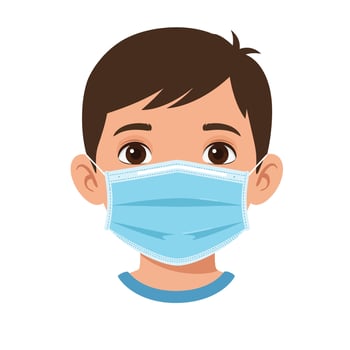 Boy wearing a blue mask in a flat and minimal design illustration vector