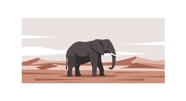 Elephant standing in desert landscape with flat design style art vector