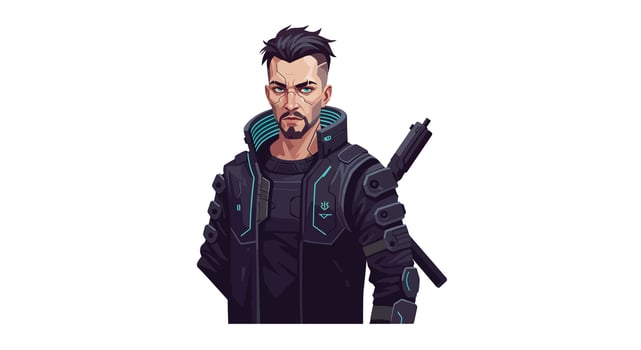 Cybernetic character transformation in detailed flat art vector