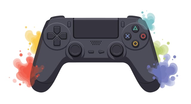 Game controller design with colorful splashes in flat style art vector
