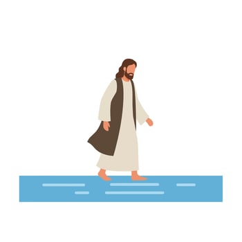 Person walking on water in minimal flat design art vector