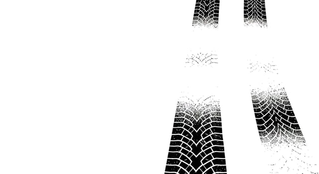Tire tracks on a white background showcasing marks from vehicle movement and wear vector