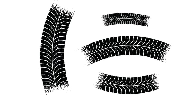 Tire tread patterns showcasing various designs and their unique impressions on surfaces vector