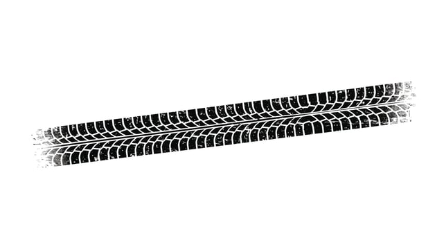 Two parallel tire tracks on a sandy surface showing clear tread patterns and texture vector