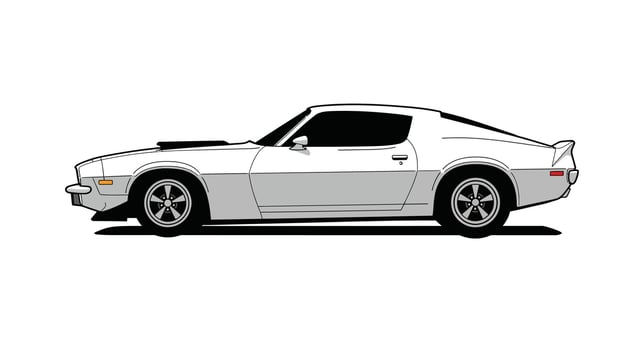 Classic white sports car in profile view showcasing sleek design and shiny wheels vector