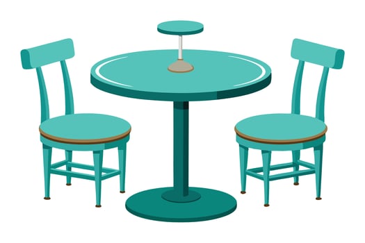 Outdoor dining set with umbrella, perfect for summer cafes. vector