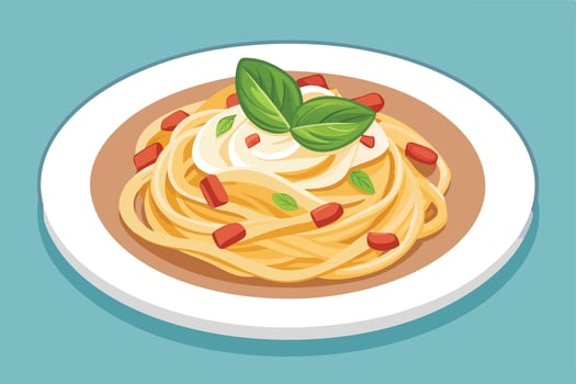 Delicious Creamy Pasta with Toppings Ready to Serve vector