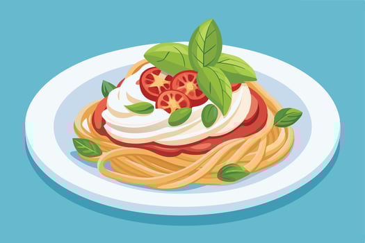Delicious Italian Spaghetti with Tomato Sauce and Basil vector